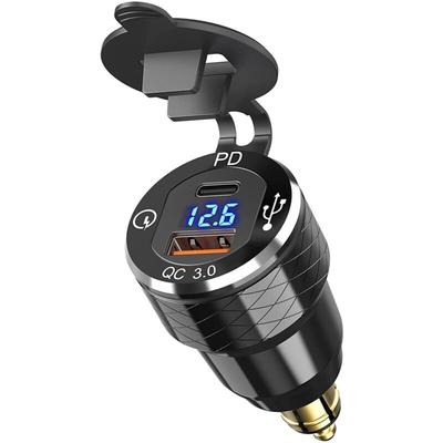 Pd 3.0 Typ c usb Schnell LadegeräT din auf und 18W qc Power Steckdose mit Voltmeter für 12V-24V Image