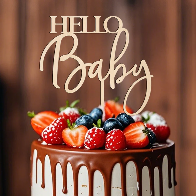 YOMDID 'Hello Baby' Tortendekoration aus Holz, Große Kuchenaufsätze für Geburtstag und Babyparty, Tortendeko-Accessoires für Partys Image