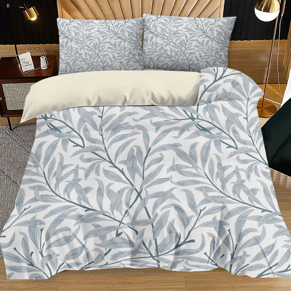 3-teiliges gestepptes Bettset mit einfachen Zweigen in Grau – inklusive 1 Bettbezug und 2 Kissenbezügen (ohne Füllstoff) Image