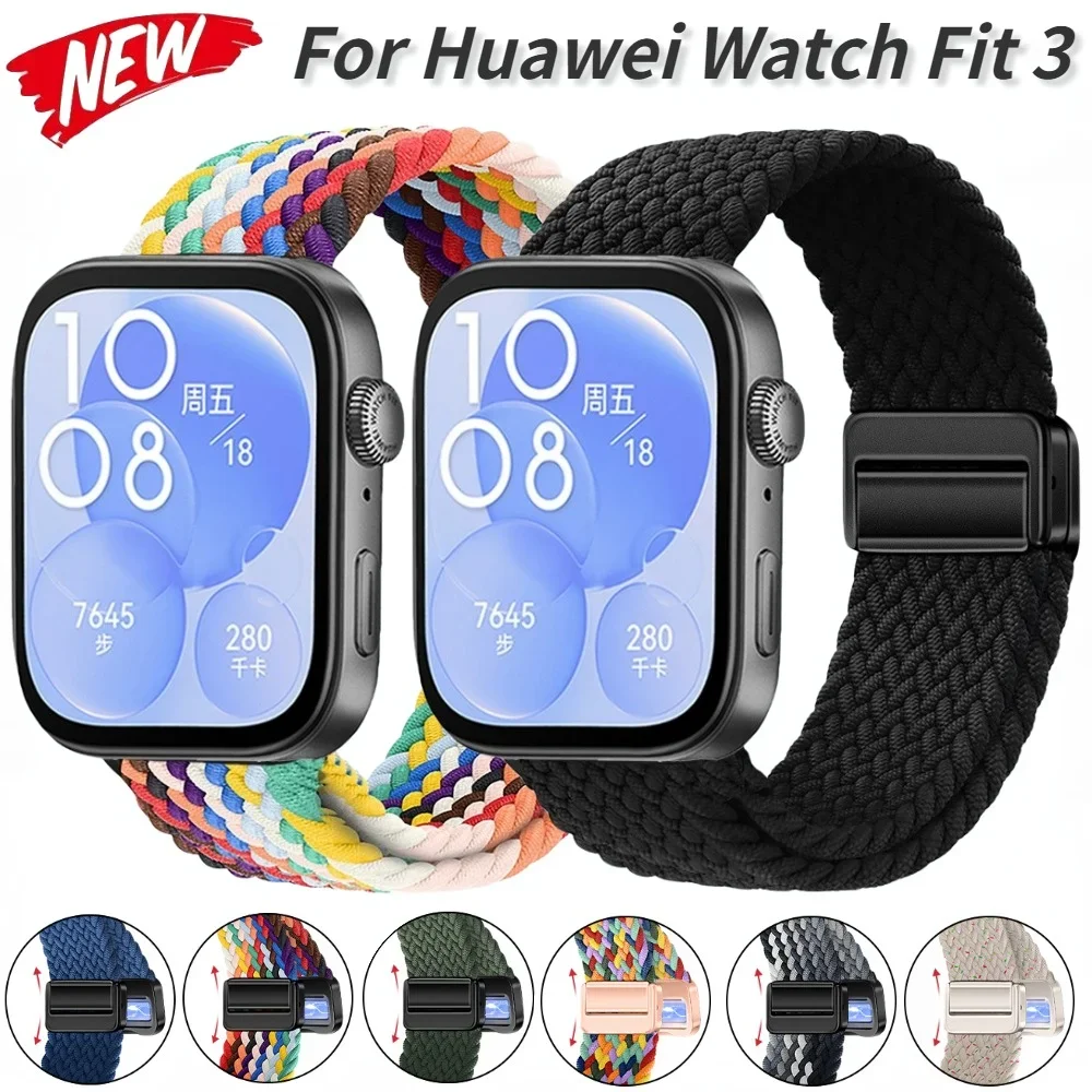 Geflochtenes Schlaufenarmband für Huawei Watch Fit 3, Nylonarmband, magnetisch, verstellbar, bequem, für Huawei Watch Fit 3-Armband Image
