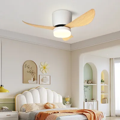 Low Floor Modern LED Ceiling Fan with Variable Frequency DC Remote Control Bedroom and Children's Room Remote Electric Fan Light