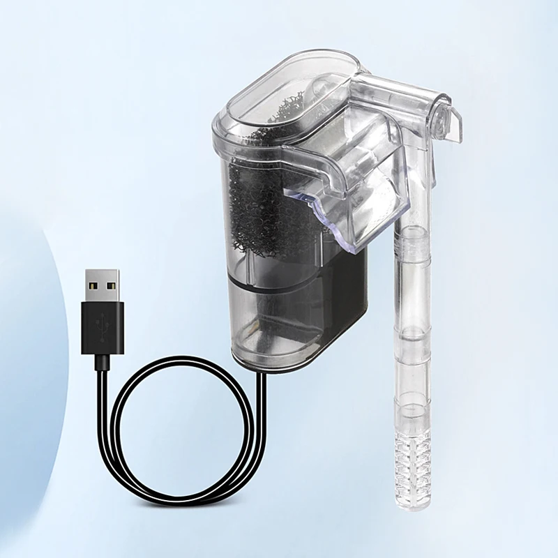 Wandhängender Filter für Aquarien, USB-Stecker, Mini-Aquarium-Filterpumpe, 250 H/L, geeignet für Aquarien unter 30 cm, 2,5 W DC 5 V