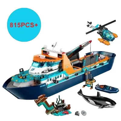 Kreative Stadt Serie Marine Forschung Schiff Arctic Forschung Schiff Bausteine Modell MOC Montieren Ziegel Spielzeug Für Kinder Geschenke Image