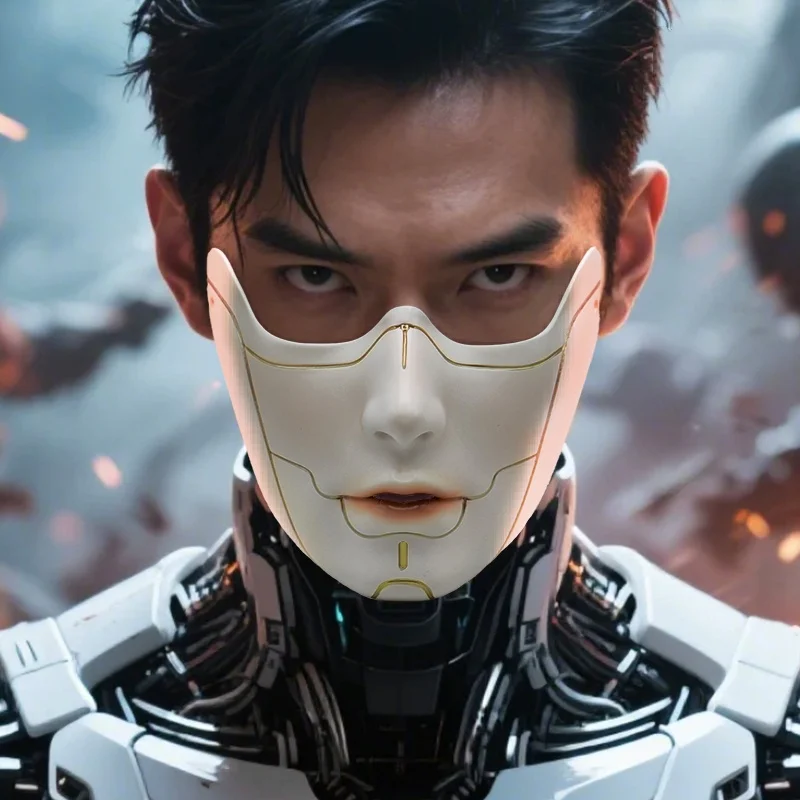 Cyberpunk-Maske für Männer, PU-Kohlenstoff-Keramik, Cyber-Halbgesicht, Frauen, futuristische Punk-mechanische Maske, Abschlussball, Cosplay, Karneval, Maske, Geschenke Image