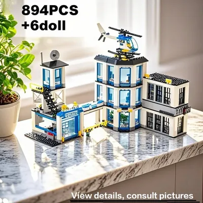 894PCS Stadt Polizei Station Schutz Bausteine 60141 Hubschrauber Auto SWAT Gefängnis Zahlen Ziegel Image