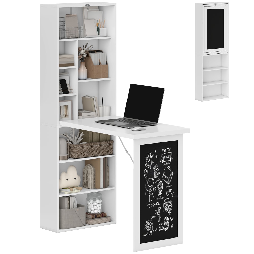 Bureau informatique pliable avec étagère réglable blanc