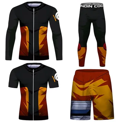 MMA Compression Sport T Shirt+Shorts Sets Men Bjj Rashguard Jiu Jitsu Quick Dry Gym Muay Thai