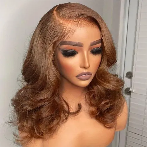 Brun chocolat pré-coupé Bob vague de corps 13x4 HD perruques sans colle cheveux humains prêt à porter perruques de cheveux humains sans colle 7x5 perruques avant de lacet