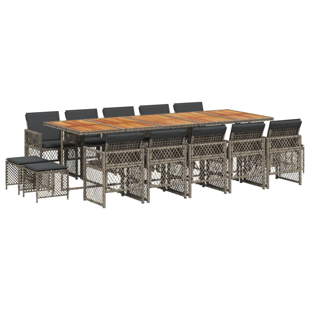 vidaXL 15-tlg. Garten-Essgruppe mit Kissen Grau Poly Rattan Image