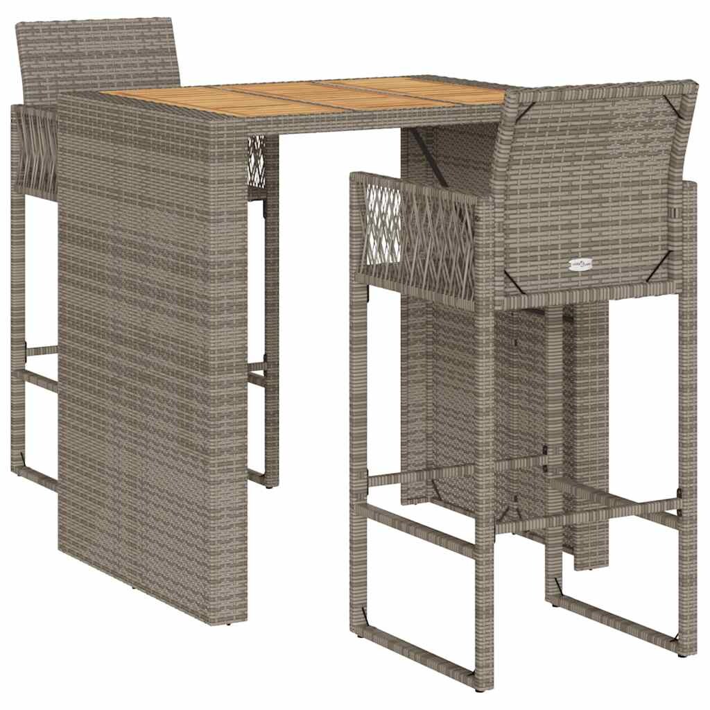 vidaXL 3-tlg. Gartenbar-Set ohne Kissen Grau Poly Rattan Akazie Image