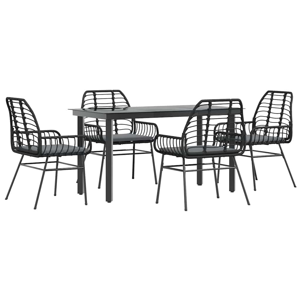 vidaXL 5-tlg. Garten-Essgruppe mit Kissen Schwarz Poly Rattan Glas Image