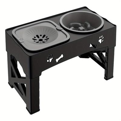 TEMU Elevated Dog Feeder Set With Slow Feed Bowl - 5 Adjustable, Non-slip Stand For Neck Protection, Water & Food Bowls For Small To Large Dogs And Cats, Double Bowls, Sturdy Stand Image