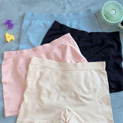 TEMU 4pcs Women's Mid-rise Seamless Underwear - Soft Breathable 100% Polyester, Light Control, 4 Pastel Colors (pink/black/light Blue/beige), Machine Washable For Everyday Image