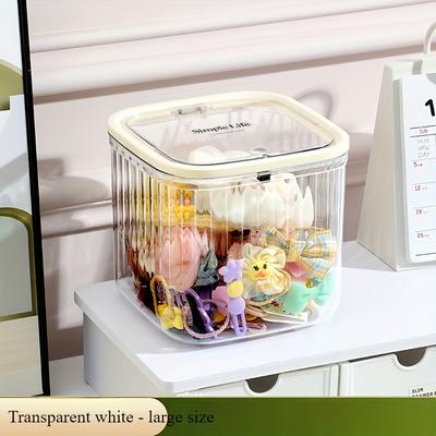 TEMU 1 Transparent Mini Desktop Storage Box With Easy-pop Lid - Multifunctional Organizer For Laundry Powder, Beads, And Stain Remover - Kitchen, Bathroom, Office & Dorm Room Desk Image