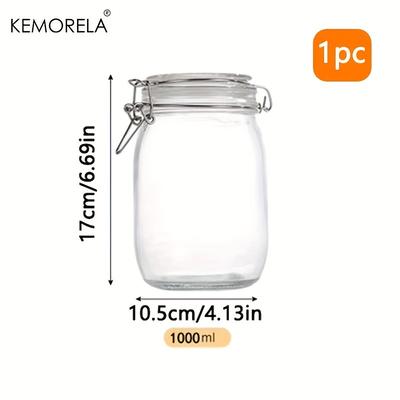 TEMU Kemorela 1pc Borosilicate Glass Storage Jar With Airtight Locking Lid - Bpa-free, Dishwasher Safe, Ideal For Coffee Beans, Fruits, Nuts, And More - In 500/750/1000/1500ml Sizes Image