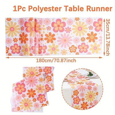 TEMU 1pc Vintage Daisy Table Runner, 180*35cm, Colorful Daisy Polyester, Machine Made, For Wedding, Baby Shower, Bridal Shower, Birthday Party, Happy Birthday Party Supplie Image