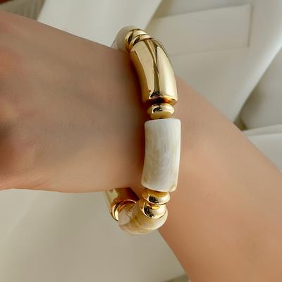 TEMU 1pc Vintage Elegant Acrylic Beaded Bracelet - Brown & Golden, Women And Couples, Or Gift, All , Everyday Accessory|vintage Style|acrylic Bracelet Image