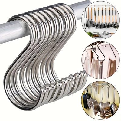 TEMU 5/10pcs Heavy-duty Stainless Steel S-hooks - Multi- Metal Hooks For Kitchen, Workshop, Bathroom & Garden - Rust-resistant & For Hanging Utensils, Tools & Accessories, Kitchen Hooks Image