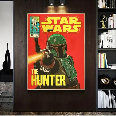 "TEMU Star Wars "the Hunter" Unframed Canvas Art Print - Vibrant Red & Yellow Action- Poster, Living Rooms, Bedrooms, Offices, And Gifts ( Day, Easter, 's Day), Star Wars Decor" Image