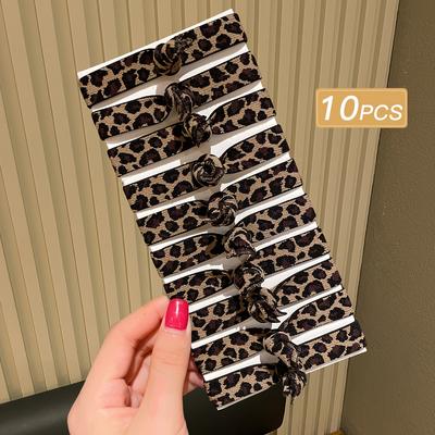 TEMU 10pcs Lemon Love Women's Leopard Print Headbands - Stylish Geometric Pattern Hair Ties, High-quality Polyester, , Elastic Hair Accessories For Casual And Formal Outfits Image