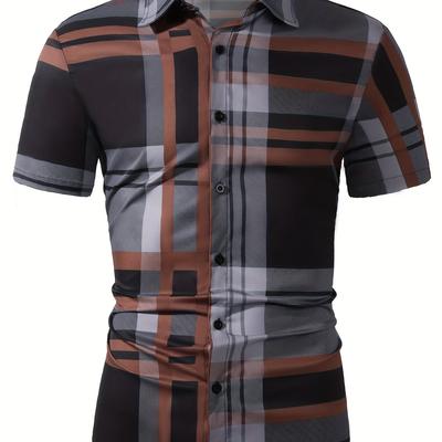 TEMU Men's Design Short Sleeve Lapel Shirt Top, Male Casual Button Up Shirt For Summer Image