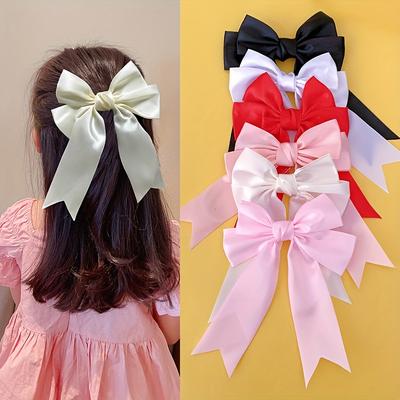 TEMU 6pcs Bohemian Style Sweet Solid Color Bow Hairpins Little Back Head Decoration Headdress For Girls Image