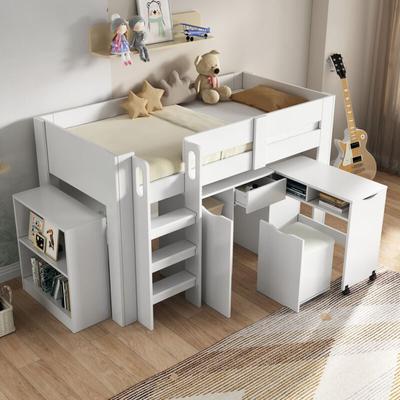 Kinderhochbett, multifunktionales Kinderbett, mit Leiter, mit Teleskopschreibtisch, mit Image