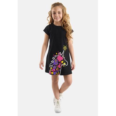Sommerkleid DENOKIDS "Unicorn Splash", Mädchen, Gr. 122, Normalgrößen, schwarz, 95% Baumwolle;5% Elasthan, bedruckt, regular fit kurz, Rundhals, Kurzarm gerader Abschluss, Kleider, mit Einhorn-Print Image