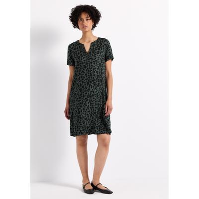 Tunikakleid STREET ONE, Damen, Gr. 36, EURO-Größen, grün (mid grün), Stoff, 100% Viskose, animal-print, casual, normal knieumspielend, Rundhals, Kurzarm abgesteppt, Kleider, im Tunika-Style Image