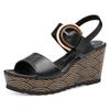 Keilsandalette MARCO TOZZI, Damen, Gr. 38, schwarz, Lederimitat, modisch, Schuhe, Riemchensandale, Sommerschuh mit schmuckbesetzter Zierschnalle