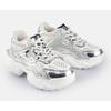 Plateausneaker BUFFALO "SCORE TEC", Damen, Gr. 40, silber (silberfarben), Lederimitat, Textil, metallic, sportlich, Schuhe, Ugly Sneaker, Schnürschuh, Freizeitsneaker in cooler Metallic-Optik