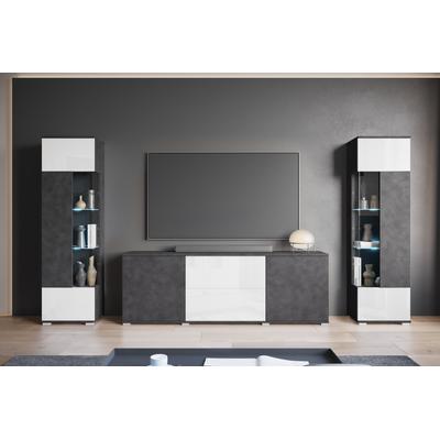 Wohnwand INOSIGN "KENIA", matera anthrazit, matera anthrazit, weiß hochglanz, B:270cm H:161cm T:34cm, Kastenmöbel-Sets, Vitrinen mit Eckverglasung, hängend und stehend montierbar Image