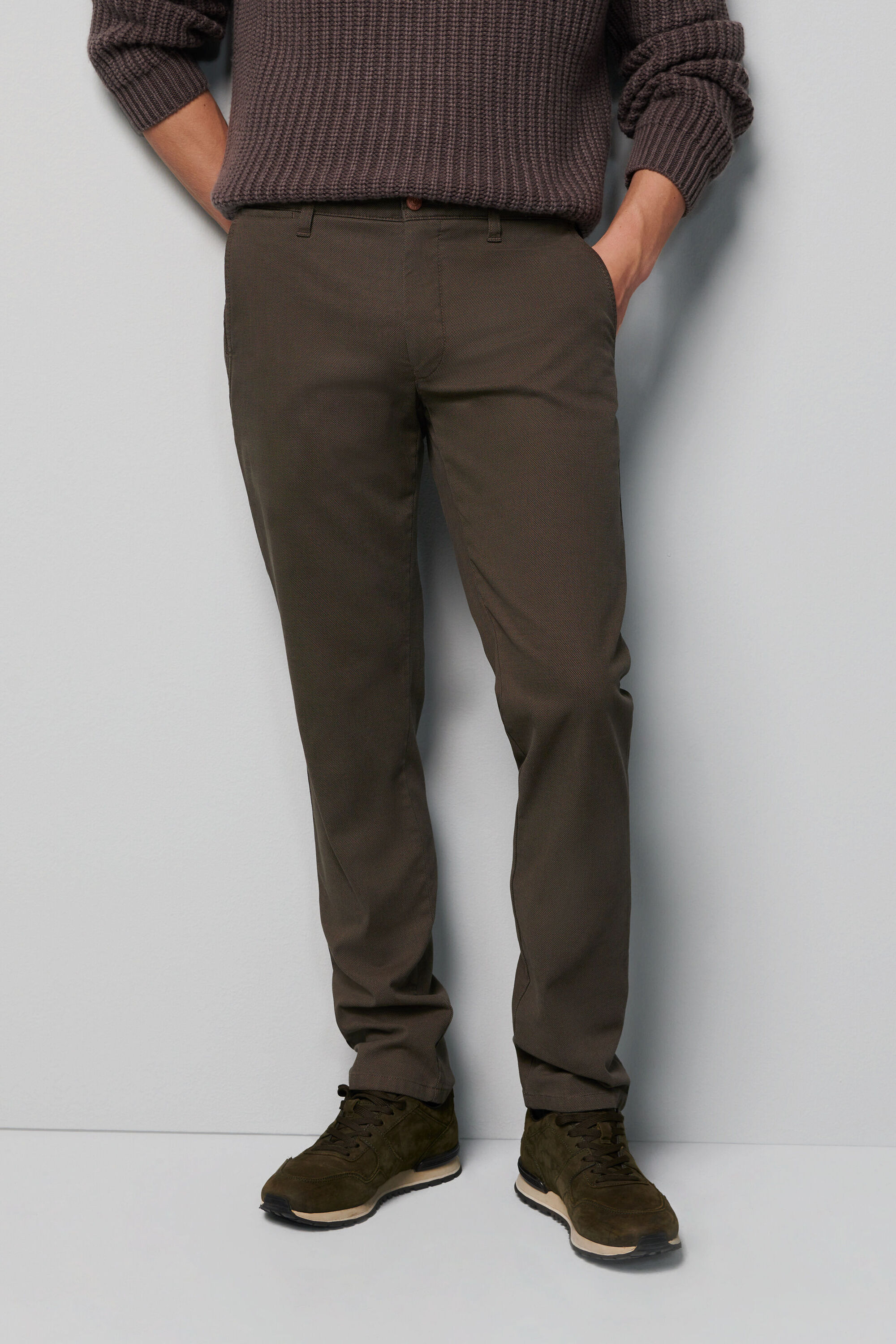 Chinos MEYER "M5 Chino", Damen, Gr. 38, Länge 34, grau (stein), 98% Baumwolle, 2% Elasthan, unifarben, slim fit lang, Hosen, im unifarbenem Design