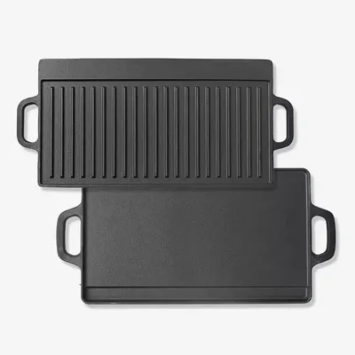 Non-stick Grill Pan With Handle BBQ Tool Non-Stick Cast Iron Grill Griddle Pan Ridged and Flat Double Sided Baking Cooking Tray