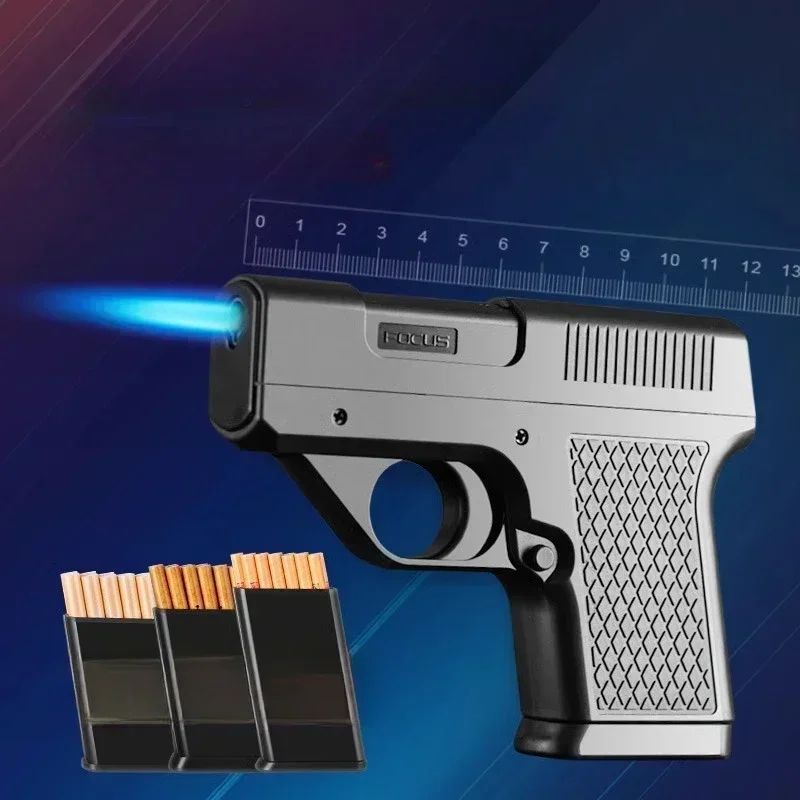 2026 Neues Clip-Gun-Butangasfeuerzeug mit drei Kapazitäten, Zigarettenhalter, winddichter Jet-Blauflammen-Feuerzeug, Herren-Geschenk (OHNE GAS) Image