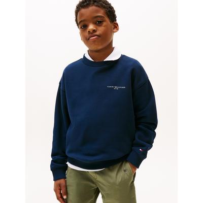 Sweatshirt TOMMY HILFIGER "MINI CORP C-NECK SWEATSHIRT", Jungen, Gr. 10 (140), blau (schwarz night navy), Sweatware, Obermaterial: 80% Baumwolle, 20% Polyester, unifarben, casual, regular fit hüftlang, Rundhals, Langarm Bündchen, Sweatshirts, für... Image