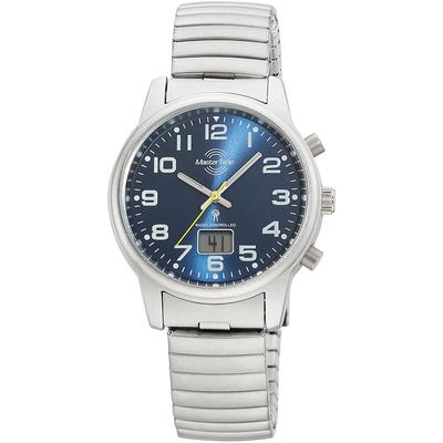 Funkuhr MASTER TIME "Super Power", grau (stahlgrau, blau), Armbanduhren, Damen, Armbanduhr, Quarzuhr, Damenuhr, Datum, Leuchtzeiger Image