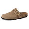 Clog TAMARIS, Damen, Gr. 38, grau (taupe), Veloursleder, unifarben, klassisch, Schuhe, Hausschuh, Schupfschuh, Bequemschuh mit verstellbarer Schnalle