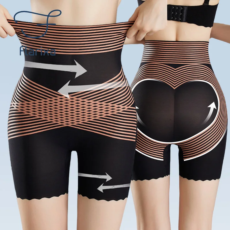 Flarixa Hohe Taille Abnehmen Bauch Shorts Unter dem Rock Frauen Boxer Bauch Steuer Höschen Nahtlose Unterwäsche Mesh Body Shaper Image