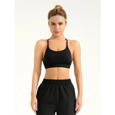 Fitfemme Women's Sports Bra with Thin Straps & Crisscross Back -Comfortable Breathable & Supportive for Yoga and Fitness