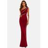 Jerseykleid MODA MINX "Whitney Long Dress", Damen, Gr. S, EURO-Größen, rot (weinrot), 100% Polyester, unifarben, elegant, lang, ohne Ärmel, Kleider, mit asymmetrischem Schnitt