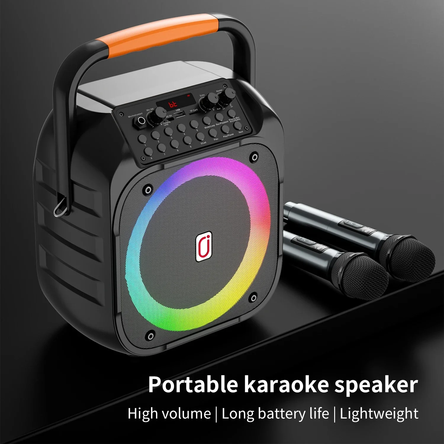JYX T26 Karaoke Portable Speakers with 2 Wireless Microphones, Suitable for Adults and Kidsren, with Led Lights, Supports Aux/Usb/Tf/Bt, Family Party Mini Karaoke Machine Image