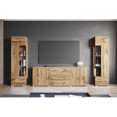 Wohnwand INOSIGN "KENIA", braun (eichefarben votan), B:270cm H:161cm T:34cm, Kastenmöbel-Sets, Vitrinen mit Eckverglasung, hängend und stehend montierbar Image