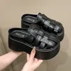 8CM Frauen Leder Sandalen Neue Damen Schuhe Frau Pumpen Frauen Cross-strap Rutschen Plattform Schuhe
