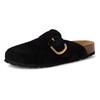 Clog TAMARIS, Damen, Gr. 38, schwarz, Veloursleder, unifarben, klassisch, Schuhe, Hausschuh, Schupfschuh, Bequemschuh mit verstellbarer Schnalle