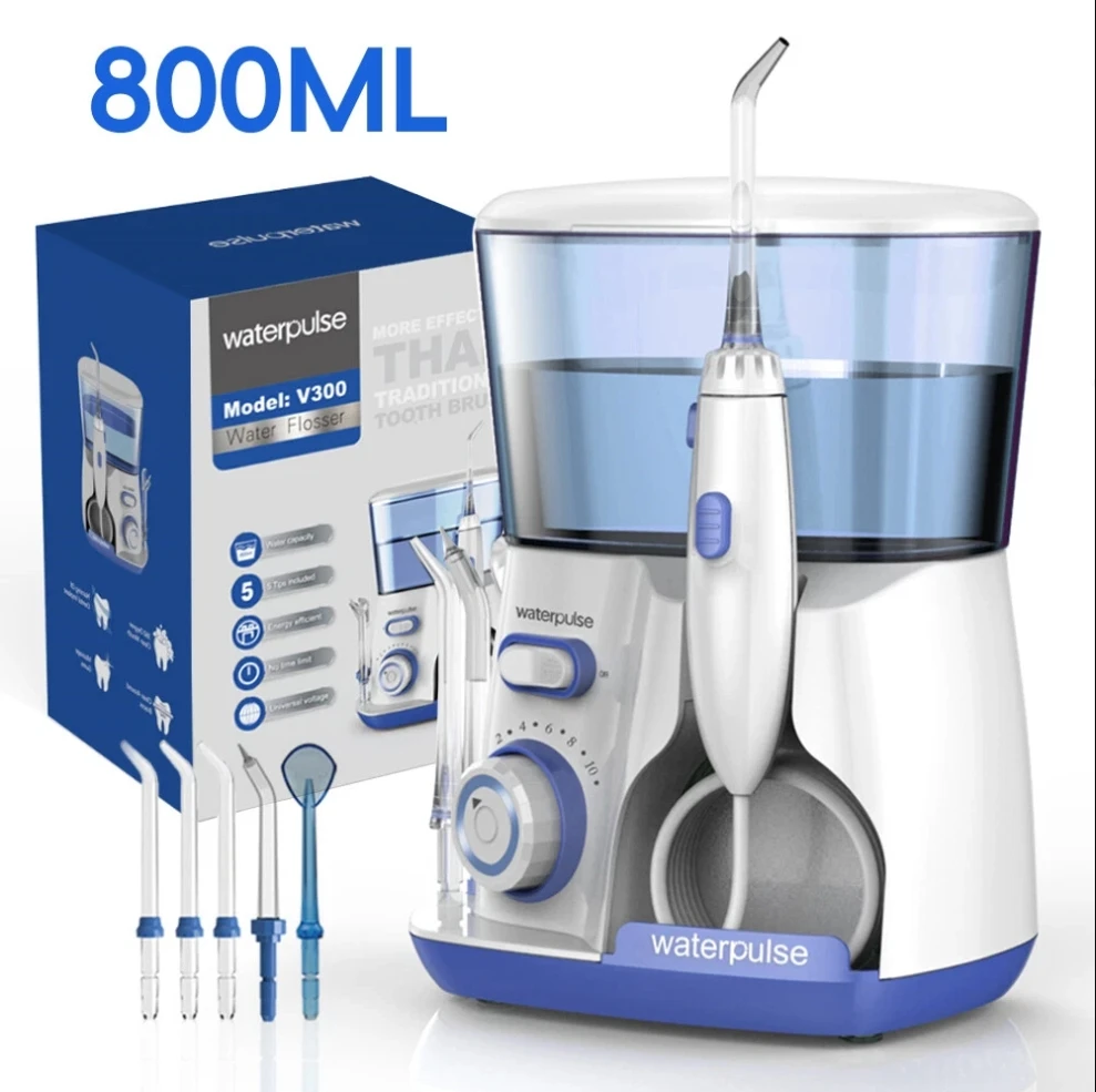 Waterpulse V300 800 ml Elektrische Wasser Flosser Hochdruck Munddusche Für Zahnreinigung Zahnspangen Zahnfleischpflege 5 Düsen Tragbare Image