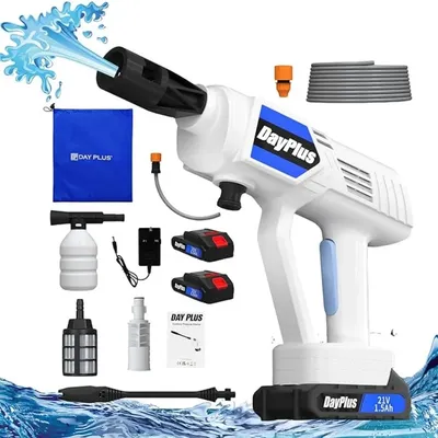 DayPlus Portable 20V Pressure Washer Kit w/Foam Nozzle & 5M Hose, 1.5Ah Cordless Water Pump (Blue)