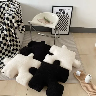 Puzzle Kissen Zurück Kreative Sofa Kissen Creme Stil Einfache Reine Farbe Licht Luxus Nordic Hause Kissen Bequem Image
