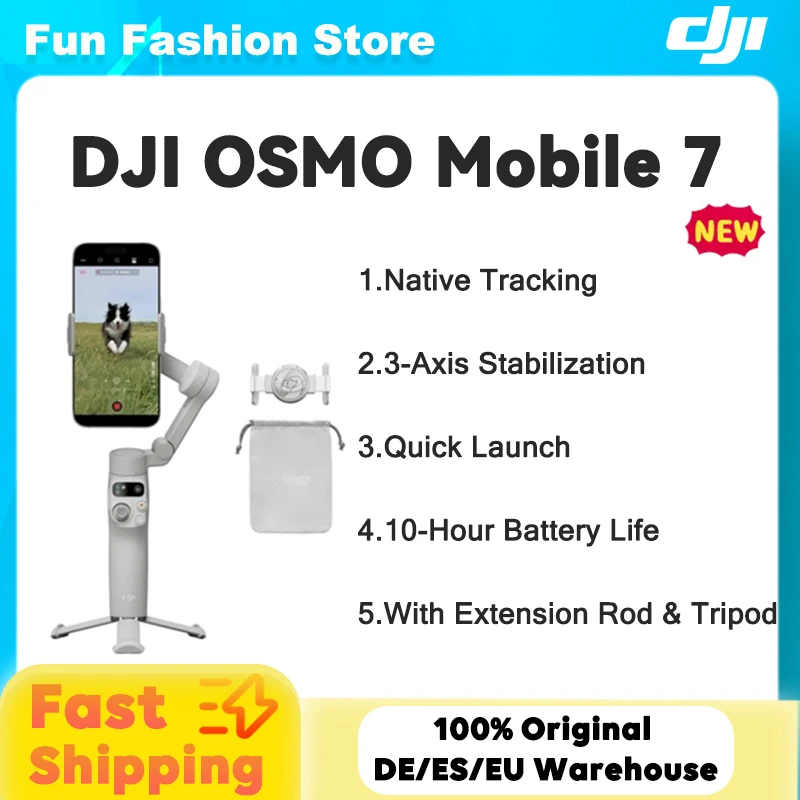DJI Osmo Mobile 7-Smartphone-Gimbal-Stabilisator Native Tracking mit integrierten Audio- und Beleuchtungsfunktionen Original Neu Image