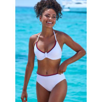 Bügel-Bikini-Top S.OLIVER "Junis", Damen, Gr. 42, Cup B, weiß, Recycling-Polyamid, unifarben, kontrastfarbene Details, Bikini-Oberteile, mit geflochtenen Details Image